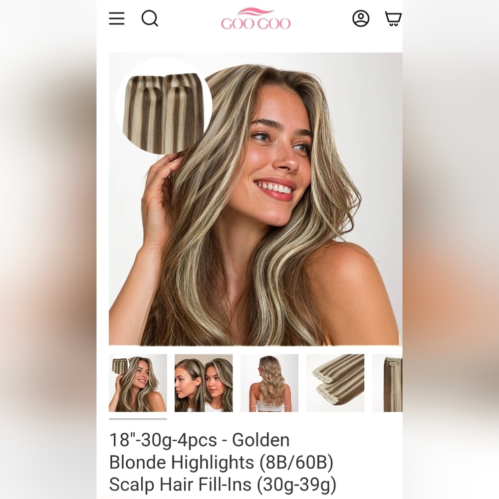 NWT Goo Goo Hair Extensions Scalp Fill Ins 18" Remi Human Hair